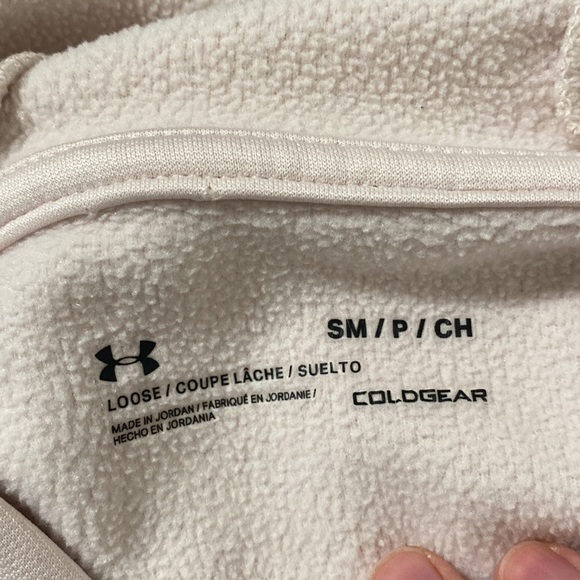 Under Armour loose fit fleece lined hoodie with plush logo pale pink and white L - Picture 14 of 16